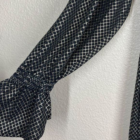 🖤💙 Zara Metallic Blue Silver & Black Bell Sleeve Party Dress NWT - Picture 4 of 5